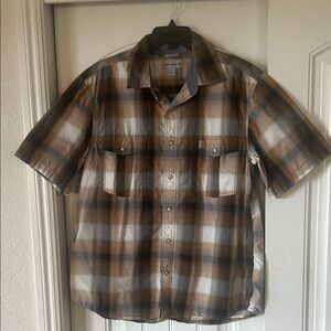 Carhartt Men's Tan and Brown Plaid Button Down Shirt